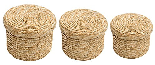 Baoblaze Paniers de Rangement, paniers tissés Main avec couvercles, paniers rectangulaires en Osier pour, Marron, Lot de 3