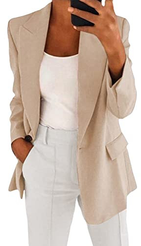 Onsoyours Donna Blazer Basic Colletto Rivolto Tinta Unita Elegante Ufficio Business Tailleur OL Carriera Tailleur Giacca Eleganti per Ragazze e Donna Albicocca M
