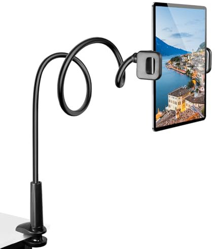 Czemo Soporte Tablet, Soporte Móvil Multiángulo Flexible con Cuello de Cisne Brazo, Compatible con iPad Serie/iPhone 4-11 Pulgadas (Negro)