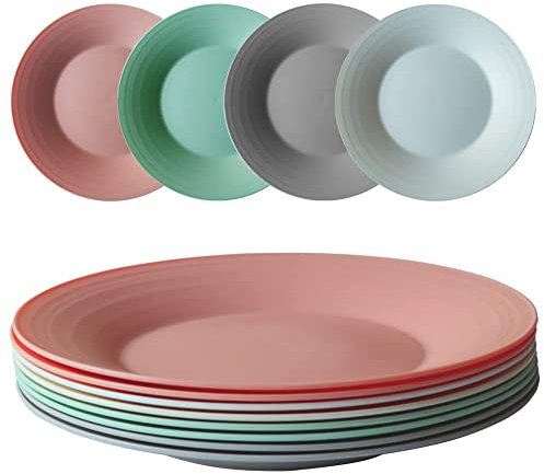 greenandlife Lot de 8 Assiettes, 25.5 cm Assiette Plastique Reutilisable, Assiettes au lave-vaisselle et au micro-ondes,Incassable et leger, Assiettes pour enfants et adultes
