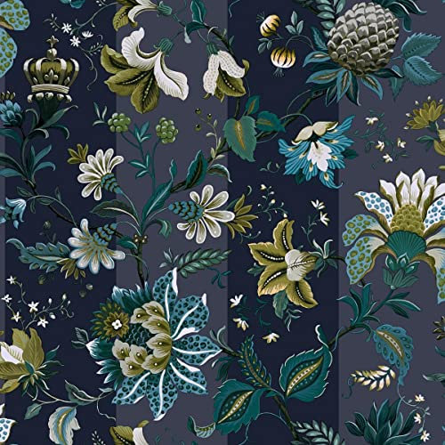 Full Roll Crown Jewels Paul Moneypenny Floral Wallpaper Navy Pink Paste The Wall