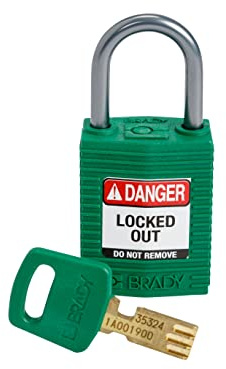 Brady (CPT-GRN-25AL-KD) SafeKey Nylon Lockout-Vorhängeschloss - kompakt Mit Aluminium Bügel 25.00 mm Grün KD - Verschiedenschließende Schlösser 1 Stück