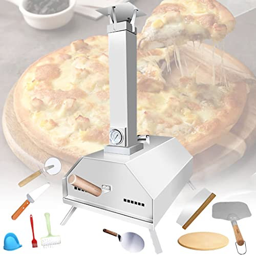 0℃ Outdoor Forno per Pizza a Legna da 12 Pollici, Mini Forno Riscaldato a Legna o Carbonella 30,5 X 30,5 Cm, Fornetto Portatile da Giardino Temperatura Massima 800℃ per Il Giardino per Pala