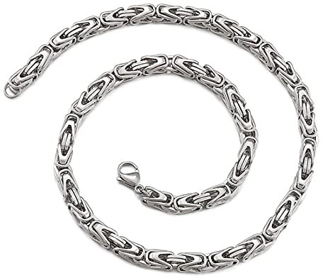 Epinki Herren Ketten 65 cm, Byzantine Königskette Edelstahl Silber Metallkette Vintage Breit 6MM Metallkette Lang für Männer