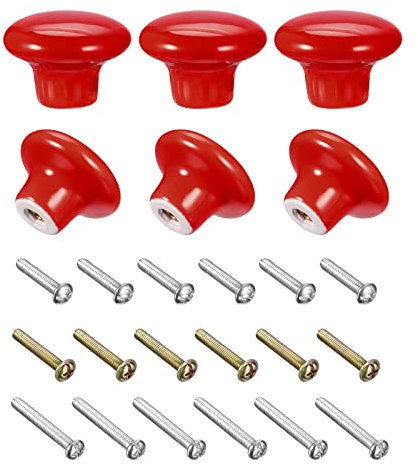 sourcing map 6Stk. Keramik Schubladenknöpfe Vintage Kommoden Pilzform 1,1 x1,5 rot