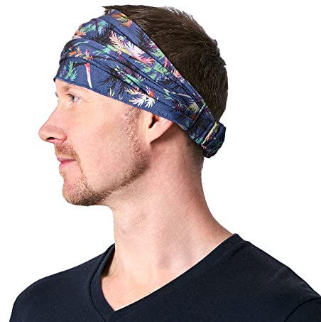 CHARM Damen Kopftuch Haarband Bandana - Nachhaltiges Jersey Hairband Mit Gummizug Breit Sommer Haarreif Pirat Palmen Blau