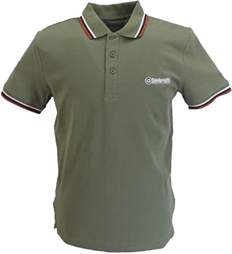 Lambretta Mens Tipped Polo Shirts Khaki/White/Navy/Clay (Small)