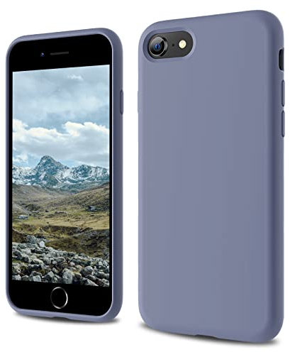 CALOOP Designed for iPhone SE Case 2020/2022, iPhone 8/7 Case, Liquid Silicone Full Body Protective Covered Silky-Soft Anti-Scratch Gel Rubber Slim Shockproof Cover 4.7 inch, Lavender Gray