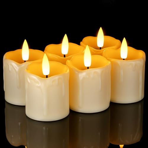 Homemory 5,2cm x 5,5cm Led Teelichter mit Timer, 6 Stück Batterie Teelichter Votive Kerzen mit Realistischer Flamme, für Hochzeit, Party Dekoration (Batterie im Lieferumfang Enthalten)