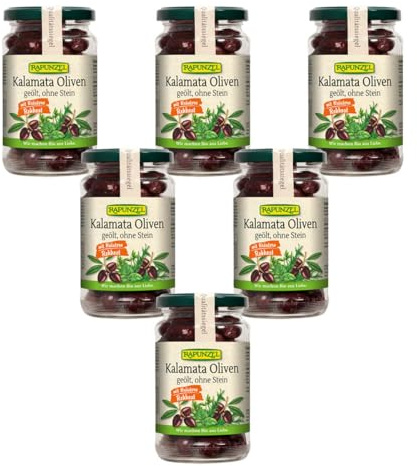 Rapunzel Bio Oliven Kalamata mit Kräutern, ohne Stein geölt (6 x 170 gr)