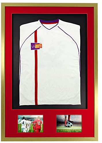 Vivarti DIY 3D Mounted + Double Aperture Sports Shirt Display Gold Frame with Colour Mounts (Adult, 61 x 91.5cm - Gold Frame, Red Mount, Black Backing Card)