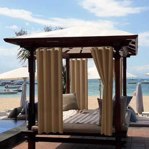 Rideau d'extérieur et d’intérieur imperméable et occultant à isolation thermique avec œillets pour balcon, tonnelle, pergola, salon (Nz-café clair, 1 panneau, 132 x 274 cm)