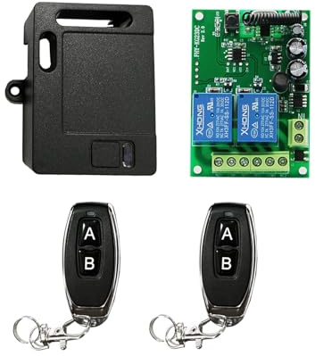 Bkiyougo Relais 12 V 433 MHz, télécommande universelle sans fil 12 V 24 V CC 12 V 24 V avec 2 télécommandes émetteurs, pour moteur, lumière, porte de portail, contrôleur sans fil à monter soi-même