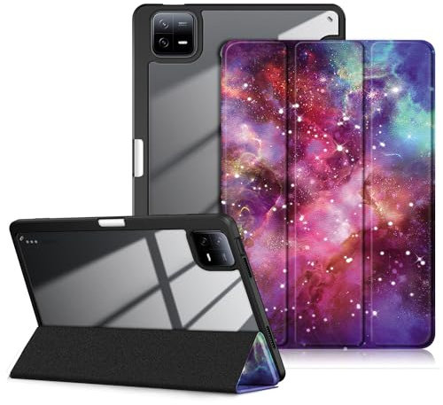 DINGGUAGUA Custodia Compatibile con Xiaomi Mi Pad 6/Mi Pad 6 Pro 11 Pollici 2023 Tablet, Con S Pen Holder - Antiurto Sottile Cover Posteriore Trasparente,Galaxy
