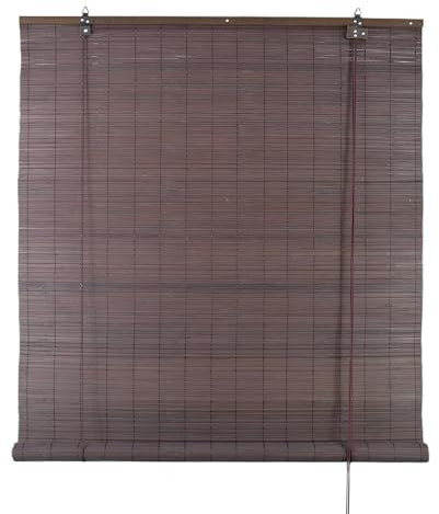 DEFACTO Bambusrollo Sonnenschutz Sichtschutz Seitenzugrollo Lichtfilter Bambus Jalousie Lüftung Rollo für Fenster Tür Terrasse Balkon Garten (80 x 160 cm, Dunkelbraun)