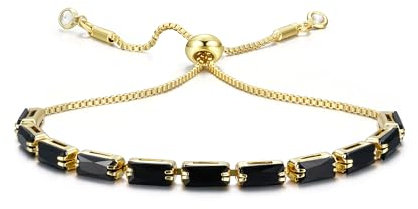 CASSIECA Schmuck Damen Gold Schwarz Zirkonia Kristall Tennis Armband für Frauen Geburtstags Muttertag Weihnachten Geschenk für Mama Freund Tochter Gold Schmuck Damen mit Box
