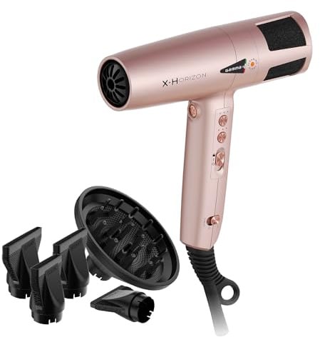GAMMA+ X-Horizon Ionic Haartrockner, 290 g Ultraleichter Haartrockner Leise, Dual Ionic Technology, Warnleuchte Filterreinigung, 120.000 U/min, Made in Italy (Golden Rosa, SCHUKO-Stecker)