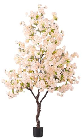 Piante Finte da Interno Albero del Fiore di Ciliegia Delle Piante Artificiali, Albero Finto per Patio/ Portico/ Asilo, Albero Artificiale con Cesto Fioriera per L'arredamento Della Casa(White,180cm(70