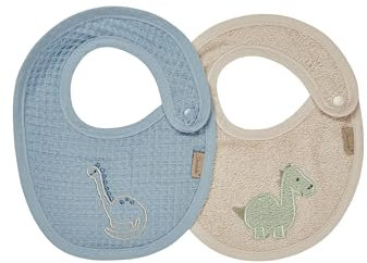 Sterntaler Lätzchen 2er Pack Dino Rexi - Baby Lätzchen mit Applikation - Lätzchen aus saugfähiger Baumwolle und Waffelpikee mit Druckknopfverschluss, blau