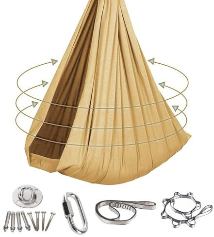 Sensorische Schaukel, Sensory Swing, Nestschaukel, Hängematte, Therapieschaukel Kinder ADHD und Autismus Stress Abbauen Hypersensitivität Übung Tiefer Druck Spieltherapiegerät(Gold)