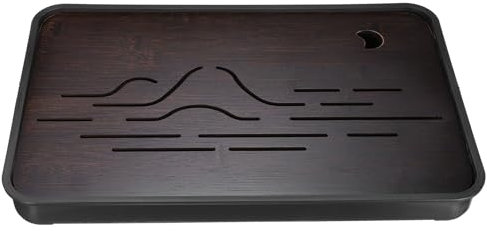 sourcing map Bamboo Chinese Gong Fu Tea Tray 14.4 Beautiful Mountain Pattern Tea Tray Bamboo Tea Table Furniture Vintage Tea with Water Storage Box for Drinking Tea Brown Black