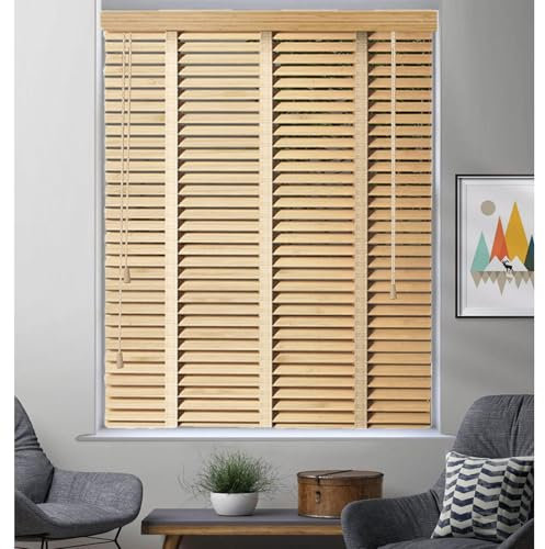 Persianas venecianas de madera maciza de 80 x 80 cm, persianas enrollables opacas para ventanas y puertas, persianas horizontales de madera, 80 x 80 cm