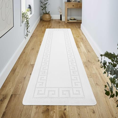 renoazul® Anti Slip Soft Hall Runner Rug - 80 x 300 cm Non-Slip Large Rugs With Strong Gel Backing Long Runner Rug For Hallway, Kitchen And Bedroom(Gel Back Rocco Rug - White)