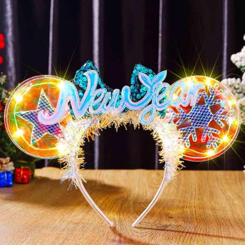 Evlry Bandeau LED avec oreilles de souris de Noël, bandeau lumineux pour le Nouvel An, costume de Noël, accessoires de cheveux pour femme