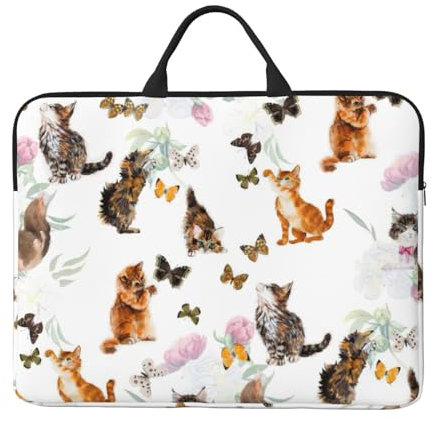 MDATT Laptoptasche mit Katze, Schmetterling, 35,6 cm (14 Zoll), für Damen und Herren, Kuriertasche mit Handschlaufe, Notebook-Schutz, Schwarz , Einheitsgröße