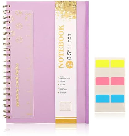 KkvoGmle A4 Notebook Notepad, 60 Pages Wirebound Spiral Notebooks with 100GSM Lined Paper PVC Ruled Waterproof Cover Notebook for Women Men 21 x 28.5cm, Purple