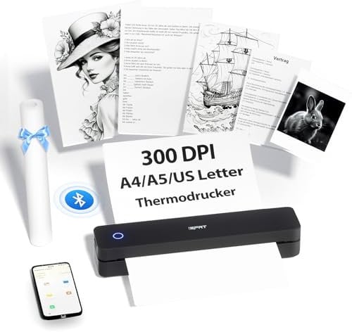 iDPRT MT610 Impresora térmica portátil, A4 para viajes, A4, compatible con Windows, iOS, Android, 300 ppp, monocromática, impresora de viaje para el hogar, aprendizaje, negro