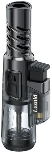 Lzzuid Encendedor Jet Flame de gas butano, recargable, resistente al viento, para barbacoa, regalos para hombres, sin líquido (negro y plateado)