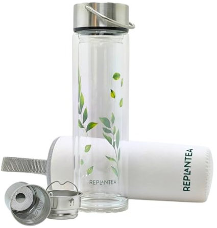 Replantea - Bouteille Infuseur à Thé Isotherme Camellia 450ml | Thermos a the avec infuseur | Conserve froid et chaud sans BPA