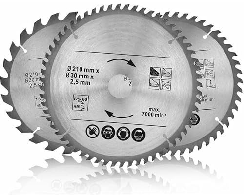 Panneaux de particules - Lame de scie circulaire - 210 mm x 30 mm - 24/48/60 dents - Pour bois, stratifié, MDF, aluminium, plastique, parquet, plinthes et cuivre - Pour scie avec scie à onglet et