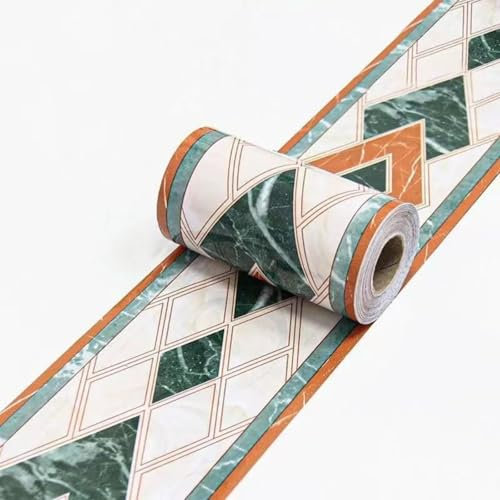VisitRyl Green and White self Adhesive Wallpaper Border Wall Tiles Decorative, Peel and Stick Wall Border Bathroom Stickers Green, Yellow, White, Modern 10cm X 500cm