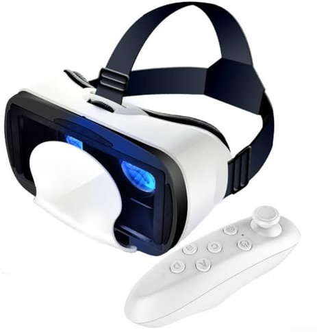 Hasaller Occhiali 3D per realtà virtuale con visore per realtà virtuale, regolabili, con controller per smartphone, film e giochi (bianco)