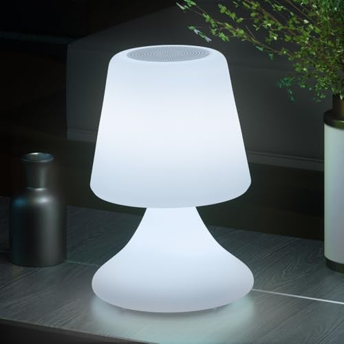 uuffoo LED Tischlampe Kabellos Bluetooth Lautsprecher IP44 Wasserdicht Outdoor Akku Lampe 8 RGB Farben für Balkon Indoor & Outdoor