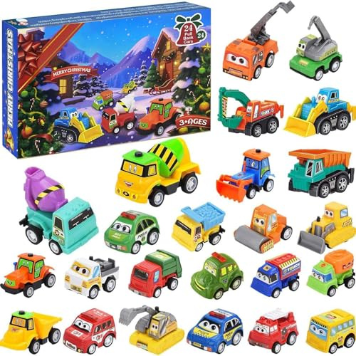 Adventskalender 2025 Kinder, Auto Spielzeug Weihnachtskalender, 24 Stück Aufziehauto Klein Fahrzeug Modell Für Jungs