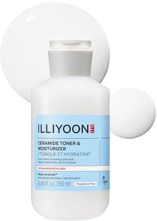ILLIYOON Ceramide Ato Milky Gesichtstoner (250ml/ 8.45 Fl. Oz.), Leichte Essenz, 2-in-1 Tiefe Hydratation & Barriereschutz für sensible trockene Haut, Sanft & Parfümfrei, Koreanische Hautpflege