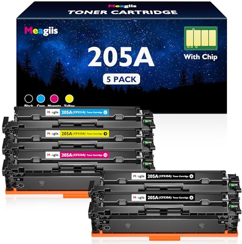 Meagiis 205A Toner Kompatibel mit HP 205A Toner (Mit Chip, 5er-Pack) | Kompatibel mit HP Color LaserJet Pro M154A M154NW MFP M180n M180nw M180fw M181n M181fw; 2 Schwarz 1 Cyan 1 Gelb 1 Magenta