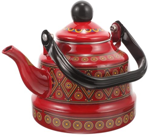 Amosfun Enameled Tea Kettle with Ceramic Handle, 1.1L Thickened Vintage Tea Maker, Stovetop Water Kettle for Home, Kitchen (No Whistling)
