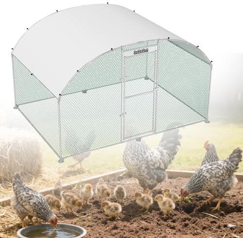YRHome Metall Hühnerstall Bogen Dach Typ PE Dachabdeckung,Verzinktes Stahlrohr Hühner Schutzraum Verdickte PVC Verbinder,Voliere für Bauernhof Haltung,Garten(3x2x2m)