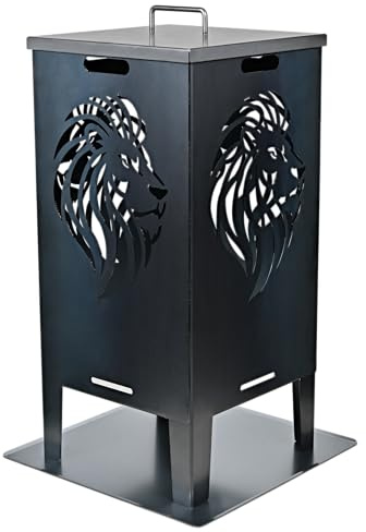 SOUK ONE Feuertonne Hirsch & Löwe - Massive Feuerkorb Feuerschale aus Stahl Outdoor Firepit mit Motiv Stabil, Wetterfest, Perfekt für Garten, Terrasse Funkenflugschutz Cut-Out Design (50cm Löwe Set)