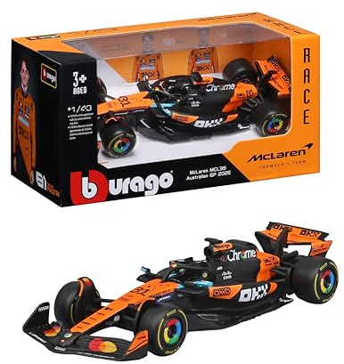 Bburago – McLaren F1 MCL39 2025#81 Piastri, Diecast-Modellauto 1:43 mit authentischen Details, F1-McLaren-Replik in Papaya/Schwarz, offiziell lizenziert, empfohlenes Alter 3+ Jahre