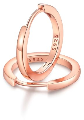 FaithHeart S925 Boucles d'Oreilles Créoles Femme en Argent 925/Plaqué Or/Rose/Noir - Petits Anneaux d'Oreilles de 6/8/10/12 mm - Bijoux Élégants et Minimalistes