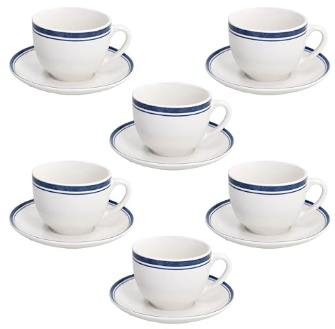 Tognana Filo Blu, Confezione 6 tazze the 260 cc con piatto, porcellana, blu