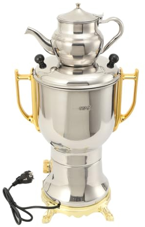 Mreryyse Edelstahl Holzkohle Samowar 5L, Russischer/Türkischer Samowar Elektrischer Teekocher, 4.0L Wasserbehälter + 1.0L Teekanne, 1800W Teekocher elektrisch für Hotel & Gastro geeignet
