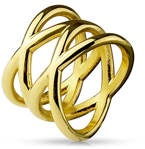 beyoutifulthings funkelnder DOPPELTES X Band-Ring Chirurgenstahl 316L Verlobungs-Ring Partner-Ring Trau-Ring Silber, Gold, Roségold 47(15)-60(19)