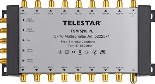 Telestar TSM 5/16 Premium Line Multischalter zur Versorgung von bis zu 16 Teilnehmern (4 SAT+ 1 DVB-T2 Eingang/16 Ausgänge, inkl. Netzteil 100-230V)