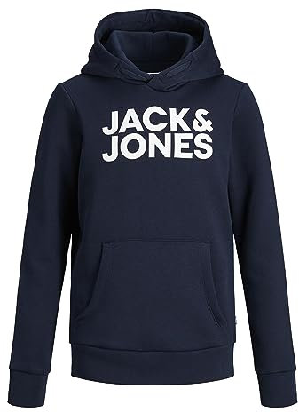 JACK & JONES Jungen Jjecorp Logo Sweat Hood Ss19 Noos Jr Kapuzenpullover, Blau(navy Blazernavy Blazer), 140 EU